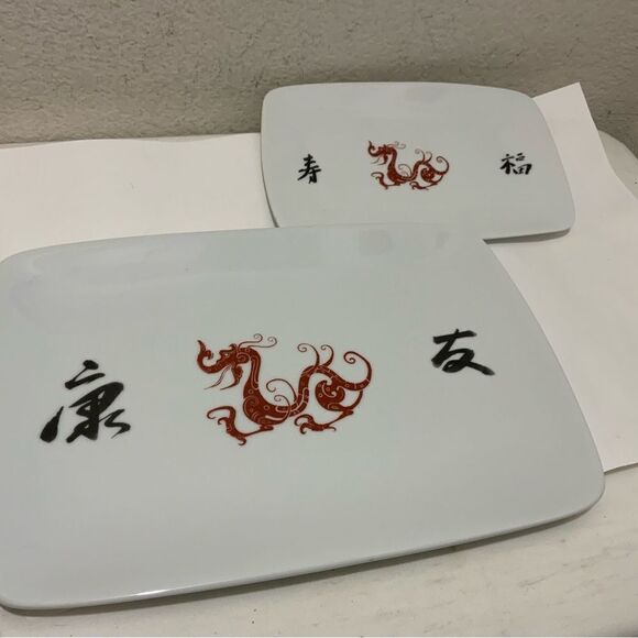 Set 3 Bia Cordon Bleu Red Dragon Stoneware Platter 2 platters 14.5" x10" one 9x6 - Picture 16 of 16